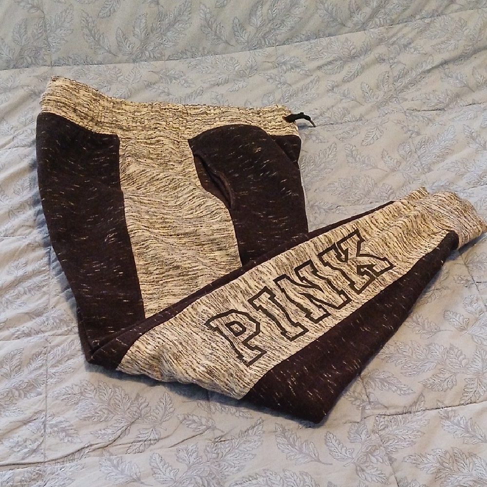 PINK Victoria's Secret Joggers Heather Black & Light Gray Size L